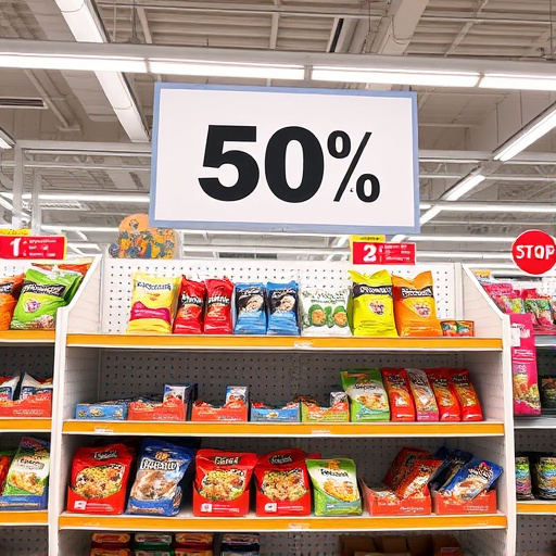Discount sign above bird food shelf