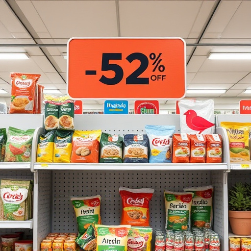 Discount sign above bird food shelf