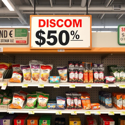 Discount sign above bird food shelf