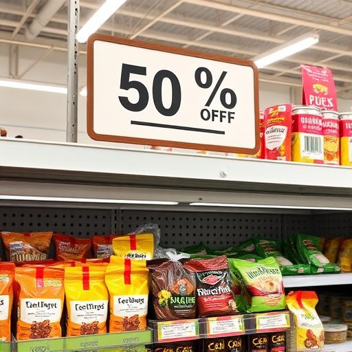Discount sign above bird food shelf