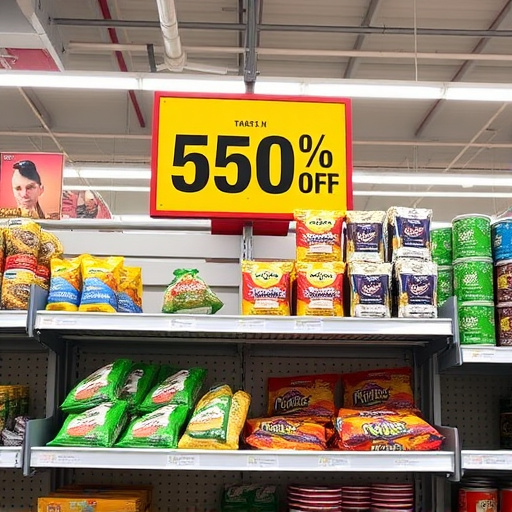 Discount sign above bird food shelf