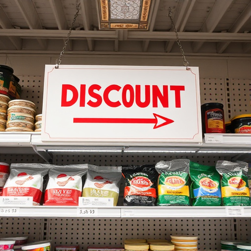 Discount sign above bird food shelf