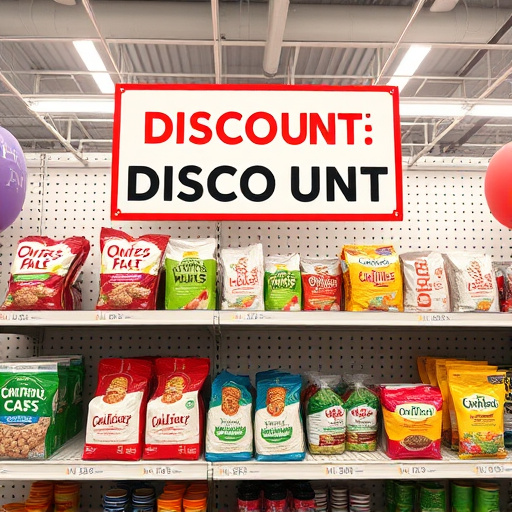 Discount sign above bird food shelf