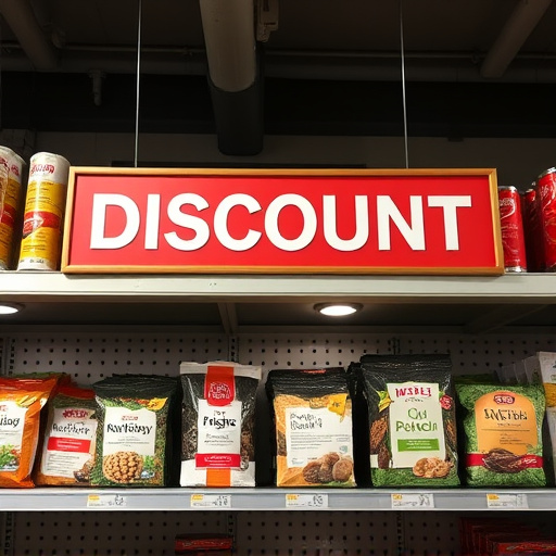 Discount sign above bird food shelf