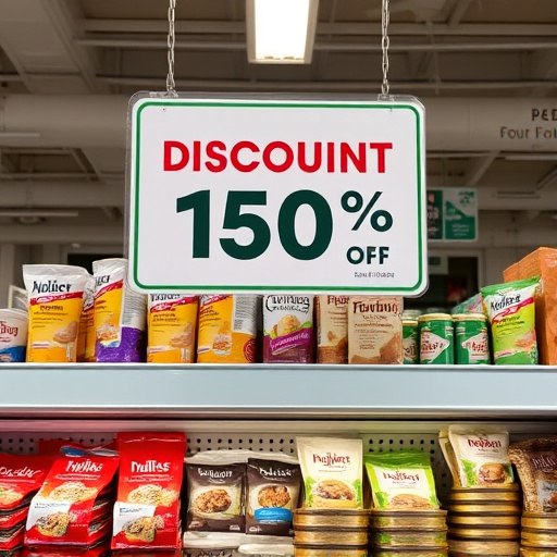 Discount sign above bird food shelf