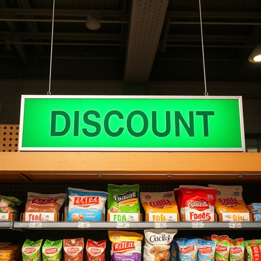 Discount sign above bird food shelf