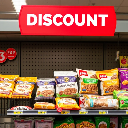 Discount sign above bird food shelf