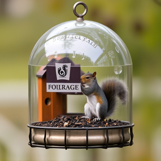 Dome-covered feeder deterring grey squirrel