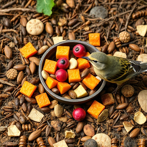 Dried fruit and seeds in ground feeder