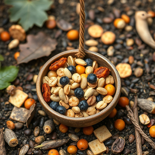 Dried fruit and seeds in ground feeder