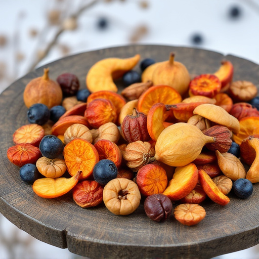 Dried fruits scattered on bird table
