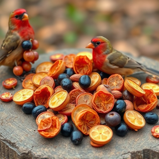 Dried fruits scattered on bird table