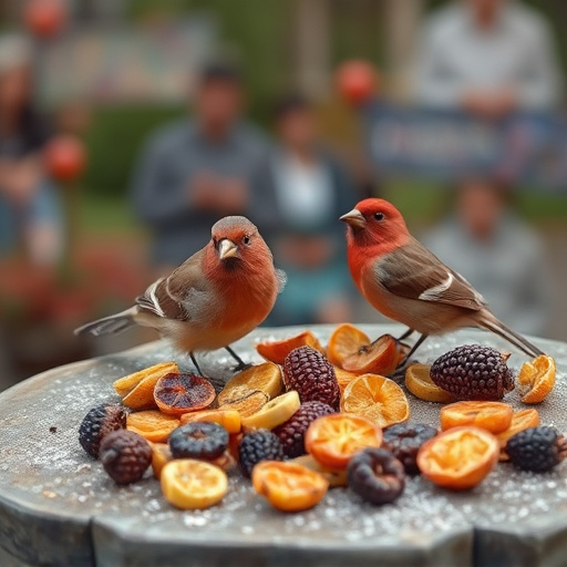 Dried fruits scattered on bird table