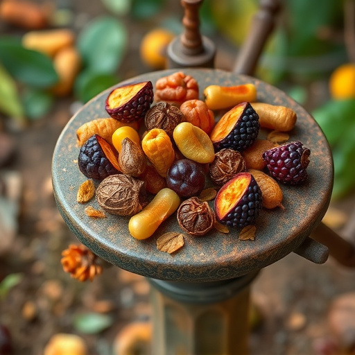 Dried fruits scattered on bird table