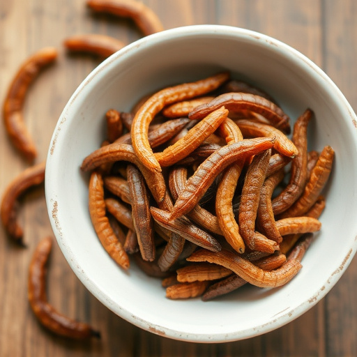 Dried mealworms in small bowl