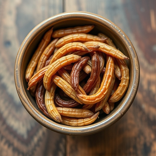 Dried mealworms in small bowl