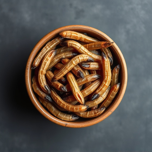 Dried mealworms in small bowl