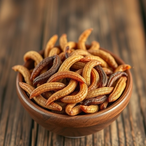 Dried mealworms in small bowl