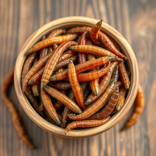Dried mealworms in small bowl