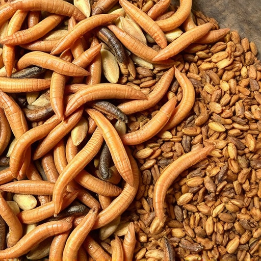 Dried mealworms next to seed mix