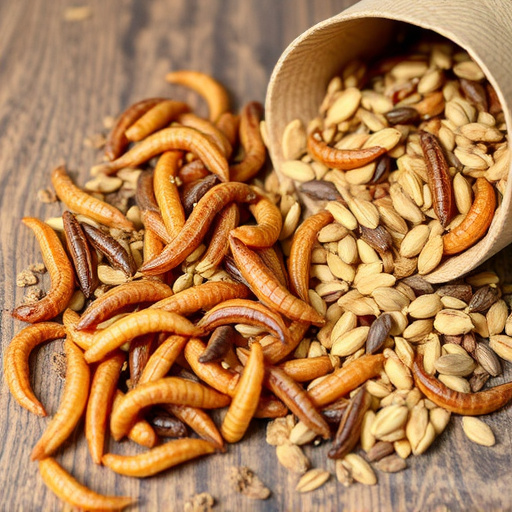 Dried mealworms next to seed mix