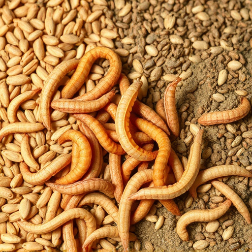 Dried mealworms next to seed mix