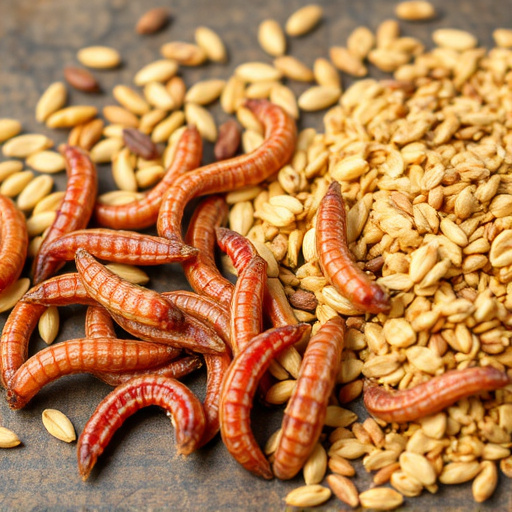 Dried mealworms next to seed mix