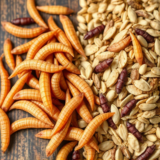 Dried mealworms next to seed mix