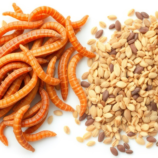 Dried mealworms next to seed mix