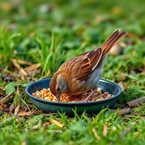 Dunnock foraging beneath ground seed tray