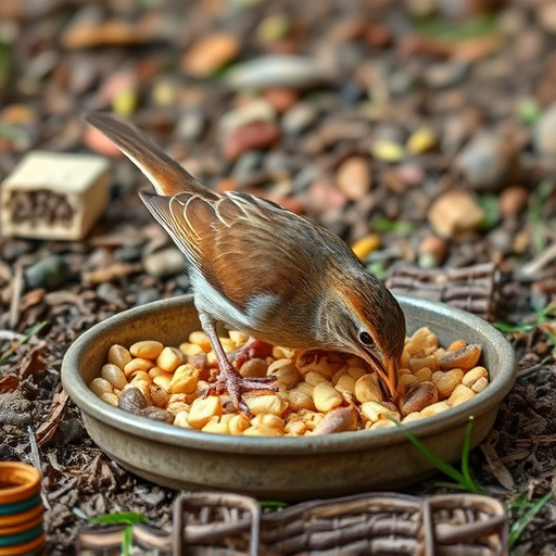 Dunnock foraging beneath ground seed tray