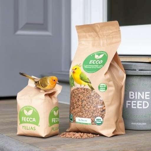 Eco-packaged bird feed on doorstep