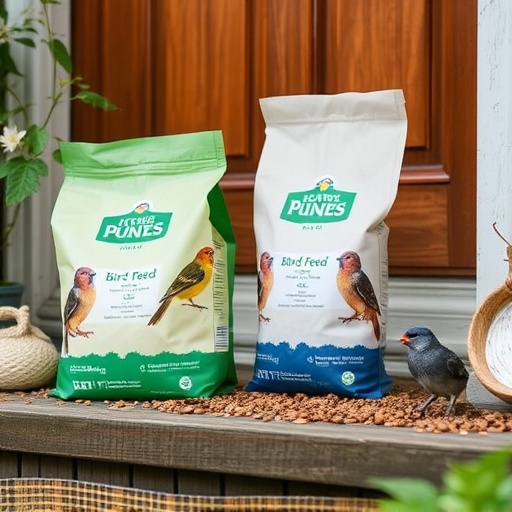 Eco-packaged bird feed on doorstep