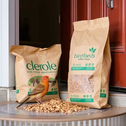 Eco-packaged bird feed on doorstep