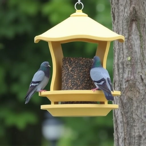 Elevated feeder with pigeon deterrent baffle