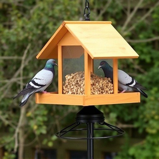 Elevated feeder with pigeon deterrent baffle