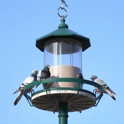 Elevated feeder with pigeon deterrent baffle