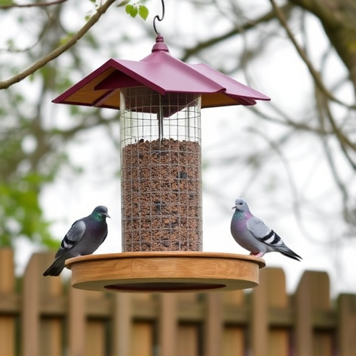 Elevated feeder with pigeon deterrent baffle