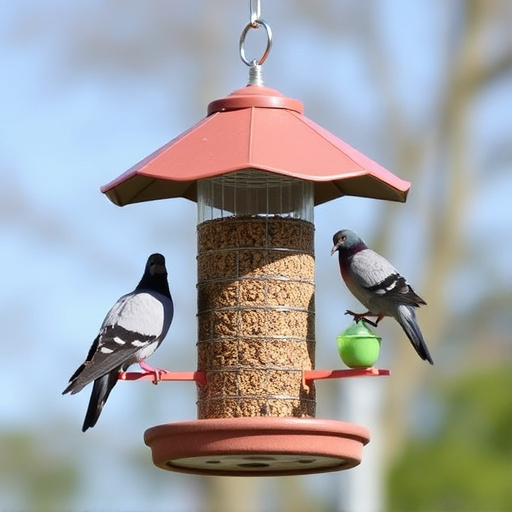 Elevated feeder with pigeon deterrent baffle