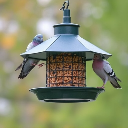 Elevated feeder with pigeon deterrent baffle