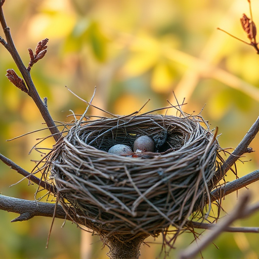 Empty bird nest in late summer