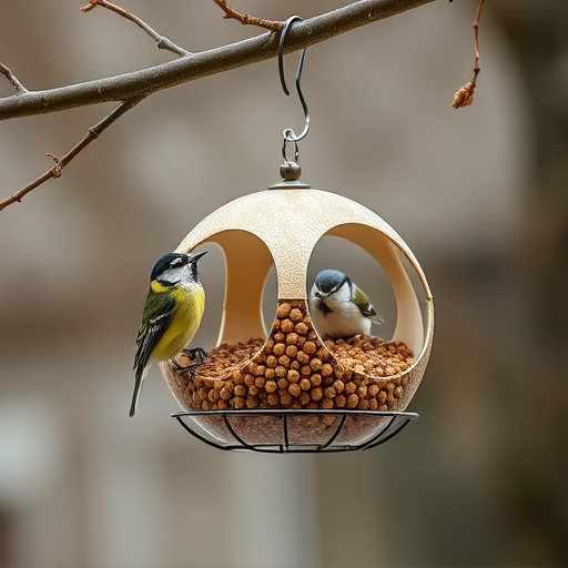 Fat ball bird feeder hanging from branch