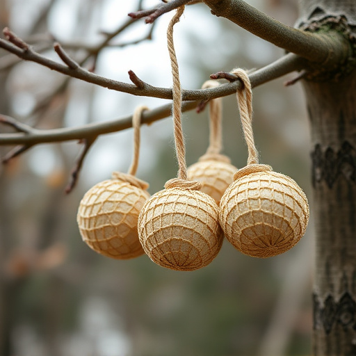 Fat balls hanging from tree branch