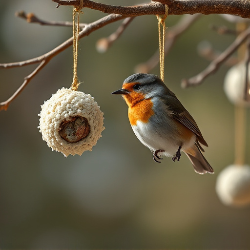 Fat balls hanging near robin perch