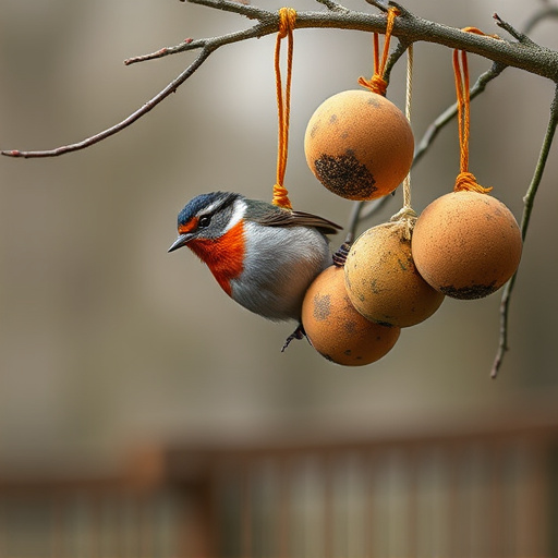 Fat balls hanging near robin perch