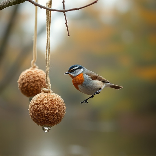 Fat balls hanging near robin perch