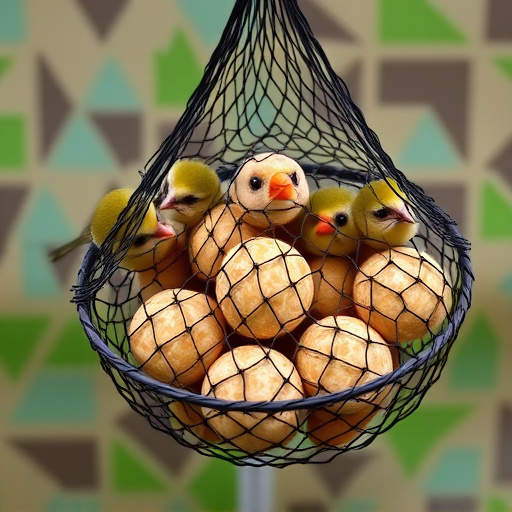 Fat balls in mesh feeder with tits