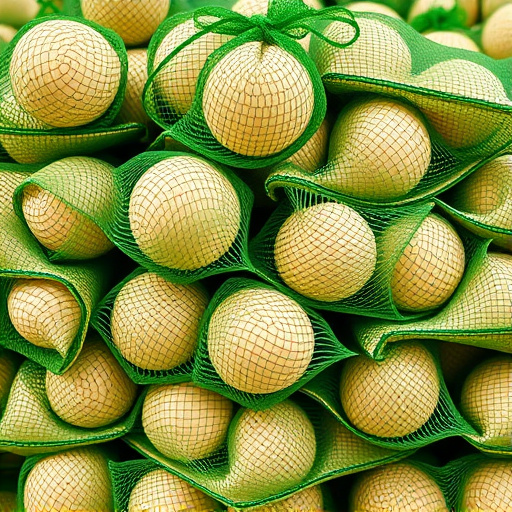 Fat balls stacked in green mesh bags
