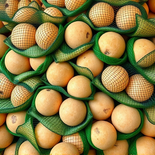 Fat balls stacked in green mesh bags