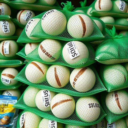 Fat balls stacked in green mesh bags